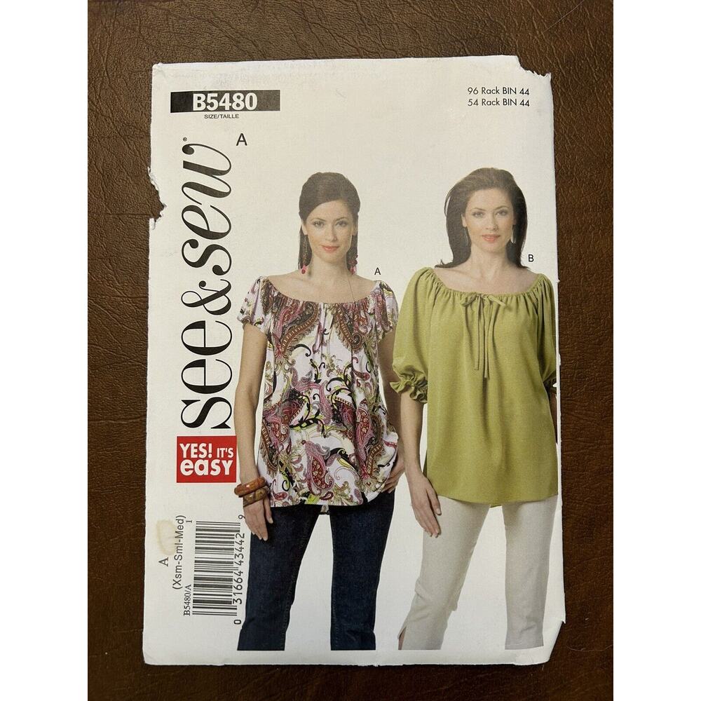 SEE & SEW Sewing Pattern UNCUT B5480 Misses Shortsleeve & 3/4 Shirt Size XS-S-M